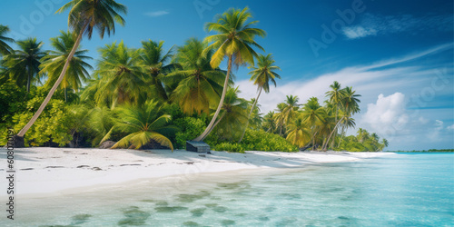 Blue sea, white sand beach with coconut palms.generated ai
