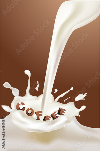 illustration of coffee text in the splash of milk