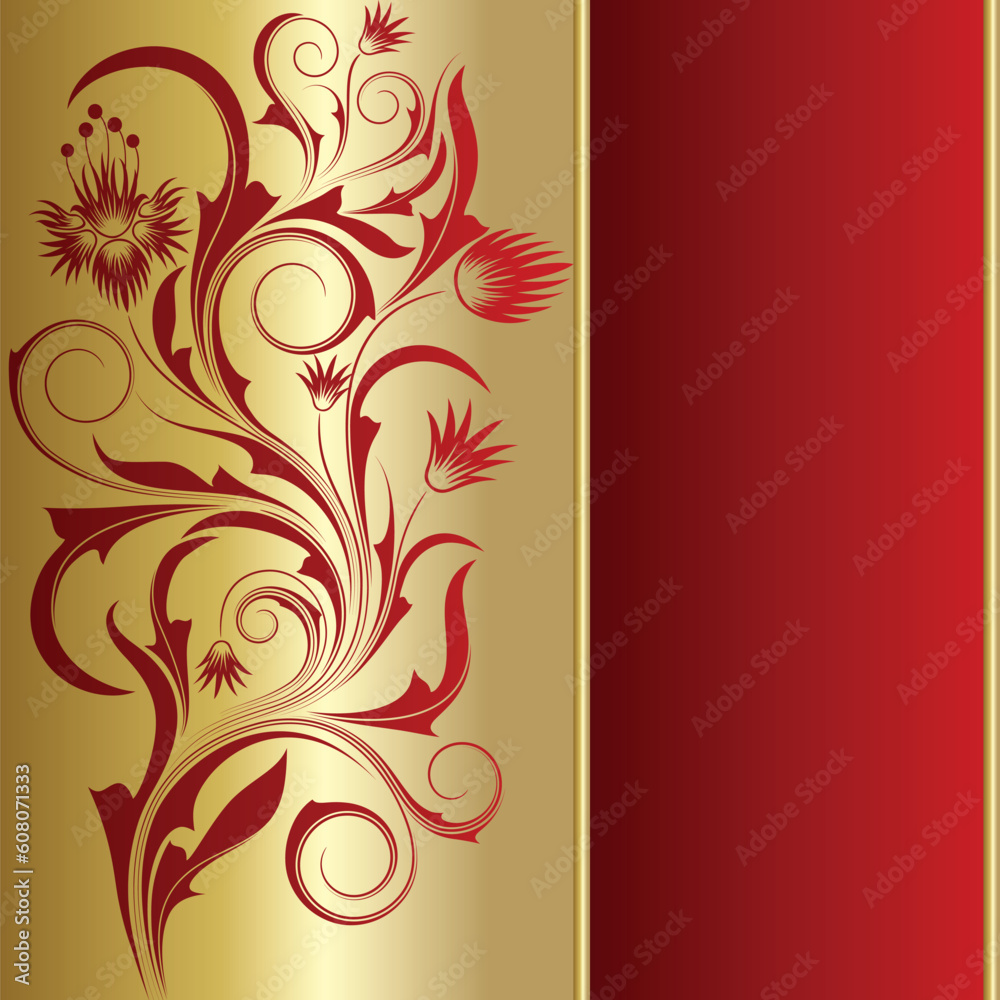Red background with frame from abstract branch and leaves Red background with frame from abstract branch and leaves