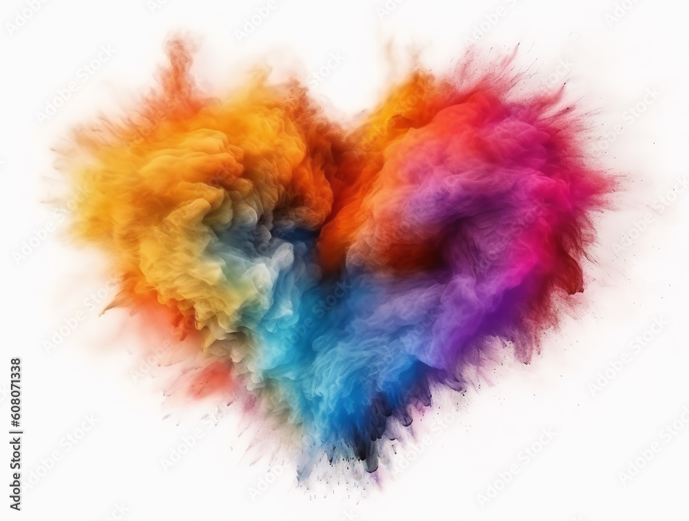 abstract colorful smoke love shape with neon light effect, generative ai