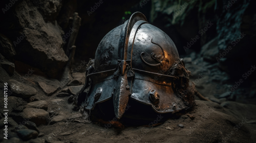 helmet of a medieval knight. Generative AI helmet of a medieval knight. Generative AI