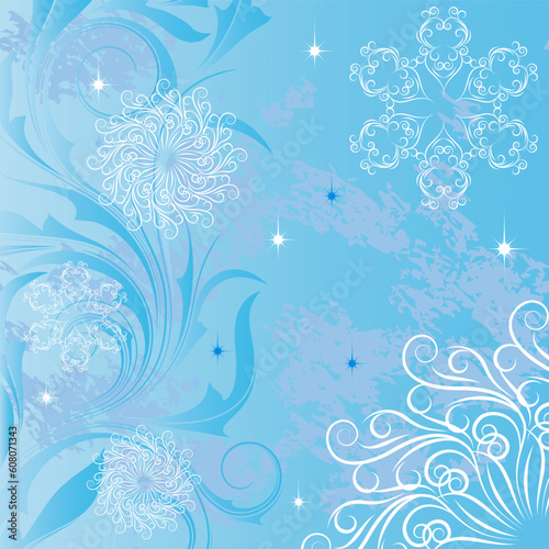 Blue background with snowflake and frosty patterns