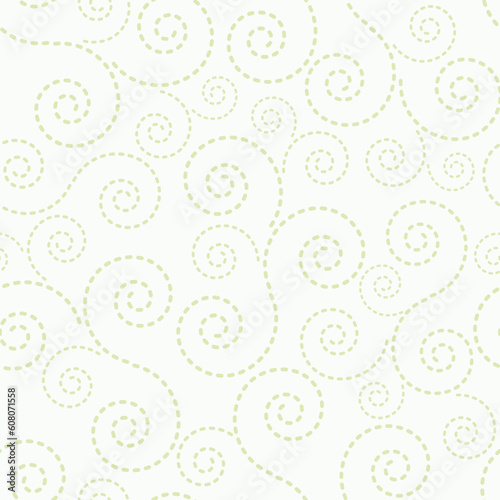 Curls made from the dotted line on a light green background - seamless texture.