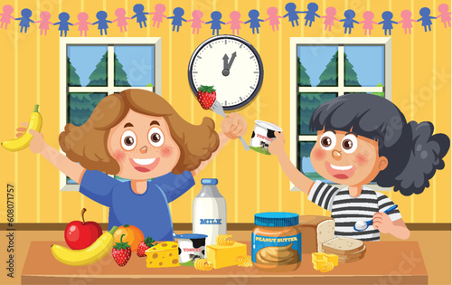 Children eating healthy food
