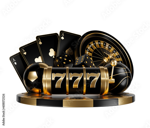 black gold roulette 777 slot machine ace card poker chip casino gamble element isolated. black gold roulette 777 slot machine ace card poker chip casino gamble element. roulette slot machine 3d render