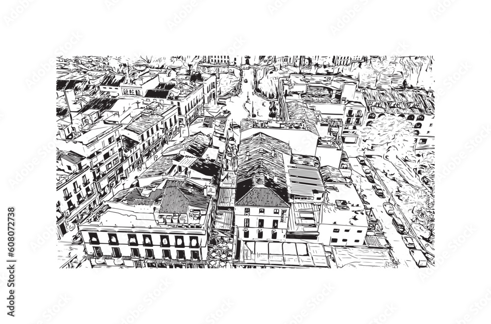 Building view with landmark of   Ronda is a city in Spain. Hand drawn sketch illustration in vector.
