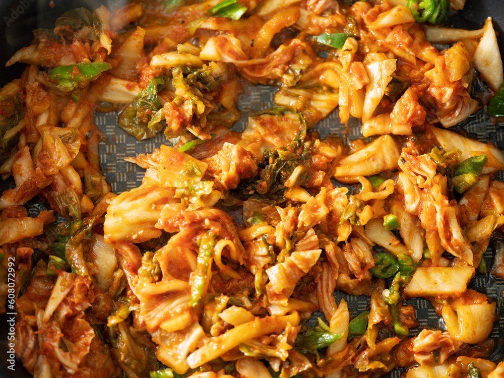 Kimchi fried rice in a pan, stir-fried dishes Kimchi fried rice in a pan, stir-fried dishes