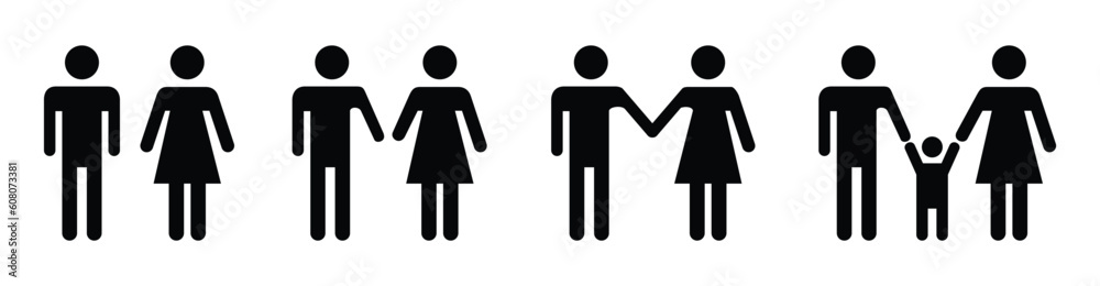 Happy Family Icon Sign Symbol.Silhouettes Family icon set. People figures icon set isolated on white background. Happy Family Icon Sign Symbol.Silhouettes Family icon set. People figures icon set isolated on white background.