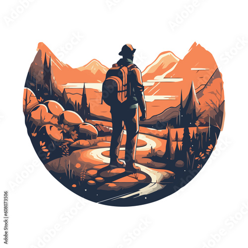 Man hiking mountain peak, nature adventure