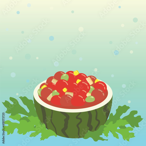 summer food fruits punch watermelon salad vector illustration photo