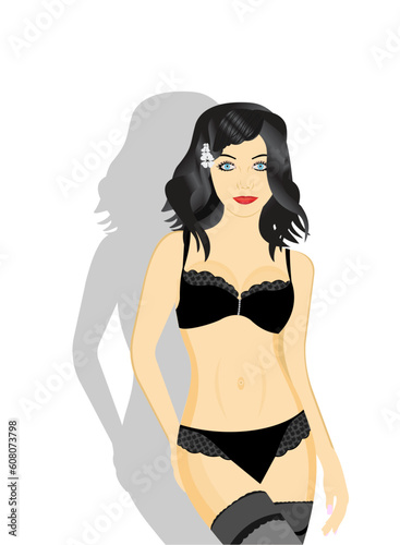 A beautiful sexy girl in black  lingerie. Vector
