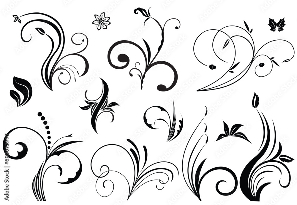 Floral vector elements in various styles. Vector Floral vector elements in various styles. Vector