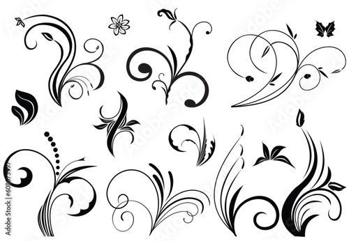 Floral vector elements in various styles. Vector