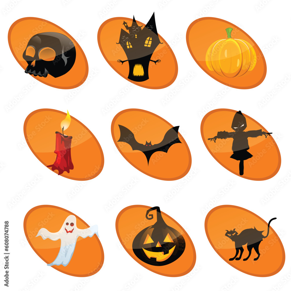 illustration of different elements of halloween on isolated background