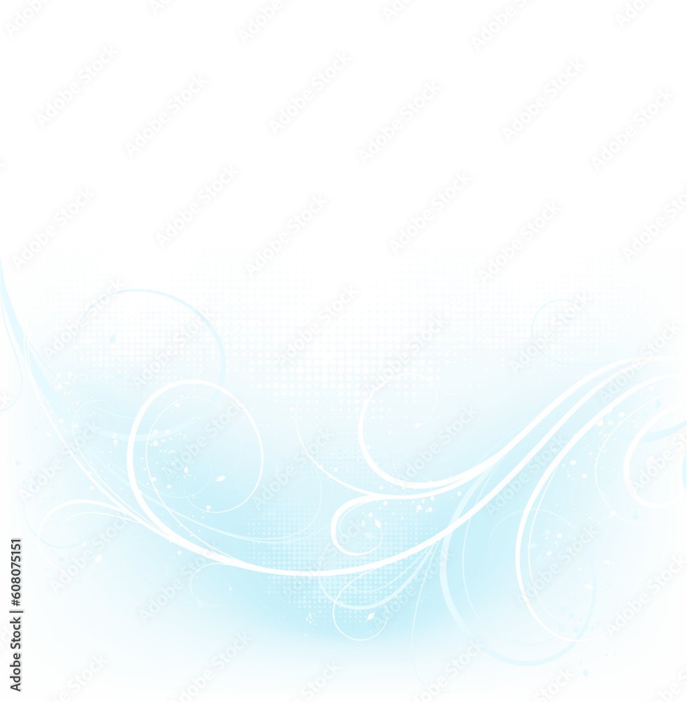 Winter white and blue grunge background with ornate wave Winter white and blue grunge background with ornate wave