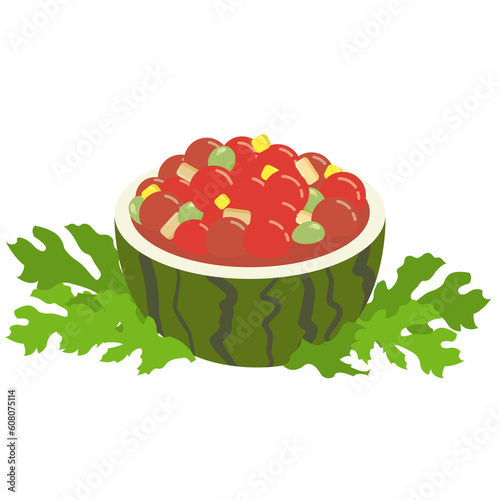 summer food fruits punch watermelon salad illustration