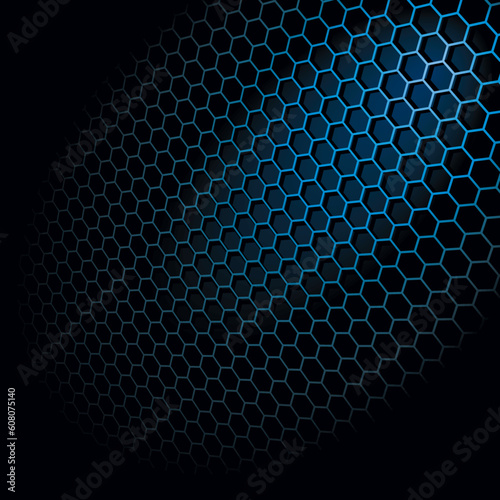 Metal Shine Hexagon Grid on Black Background. Vector Illustration