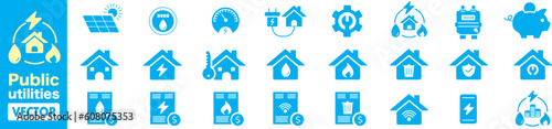 Public utilities, electricity, Gas, water, heating, line icons vector illustration editable stroke. 