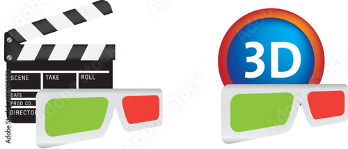 3d movie icon set illustration set on white