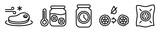 Conjunto de iconos de conservación de los alimentos. Congelación, esterilización, fermentación, disecación, envasado al vacío. Ilustración vectorial