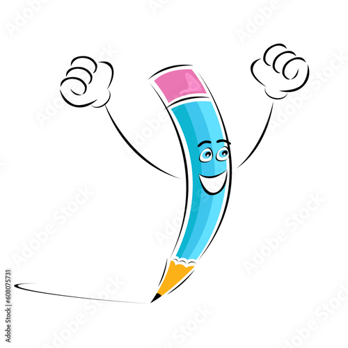 illustration of pencil character giving winning expression