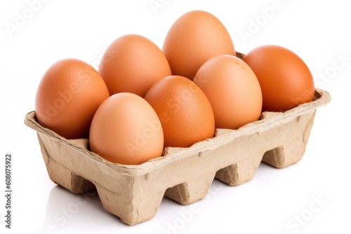 Portrait chicken eggs with crate isolated on white AI Generative © Tebha Workspace