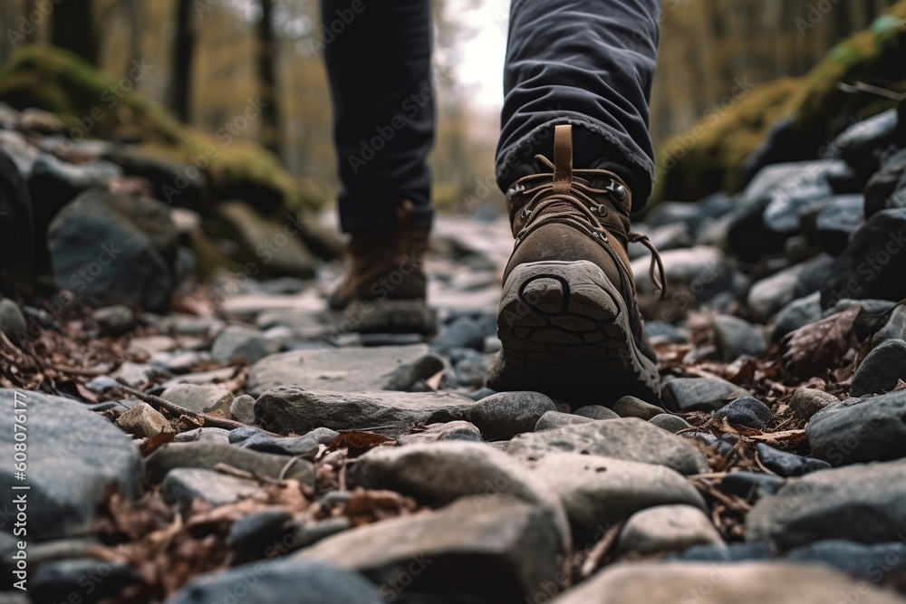 hiking boots in forest hiking boots in forest