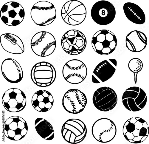 Set Ball sports icons symbols comic vector illustration