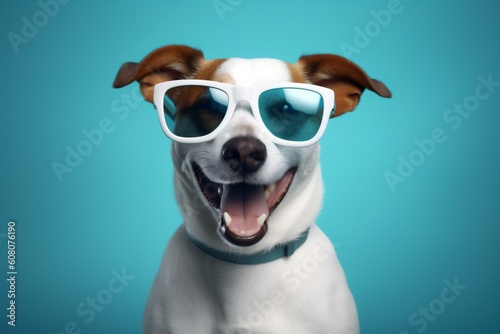 small dog isolated funny pet animal sunglasses background smile cute portrait. Generative AI. © SHOTPRIME STUDIO