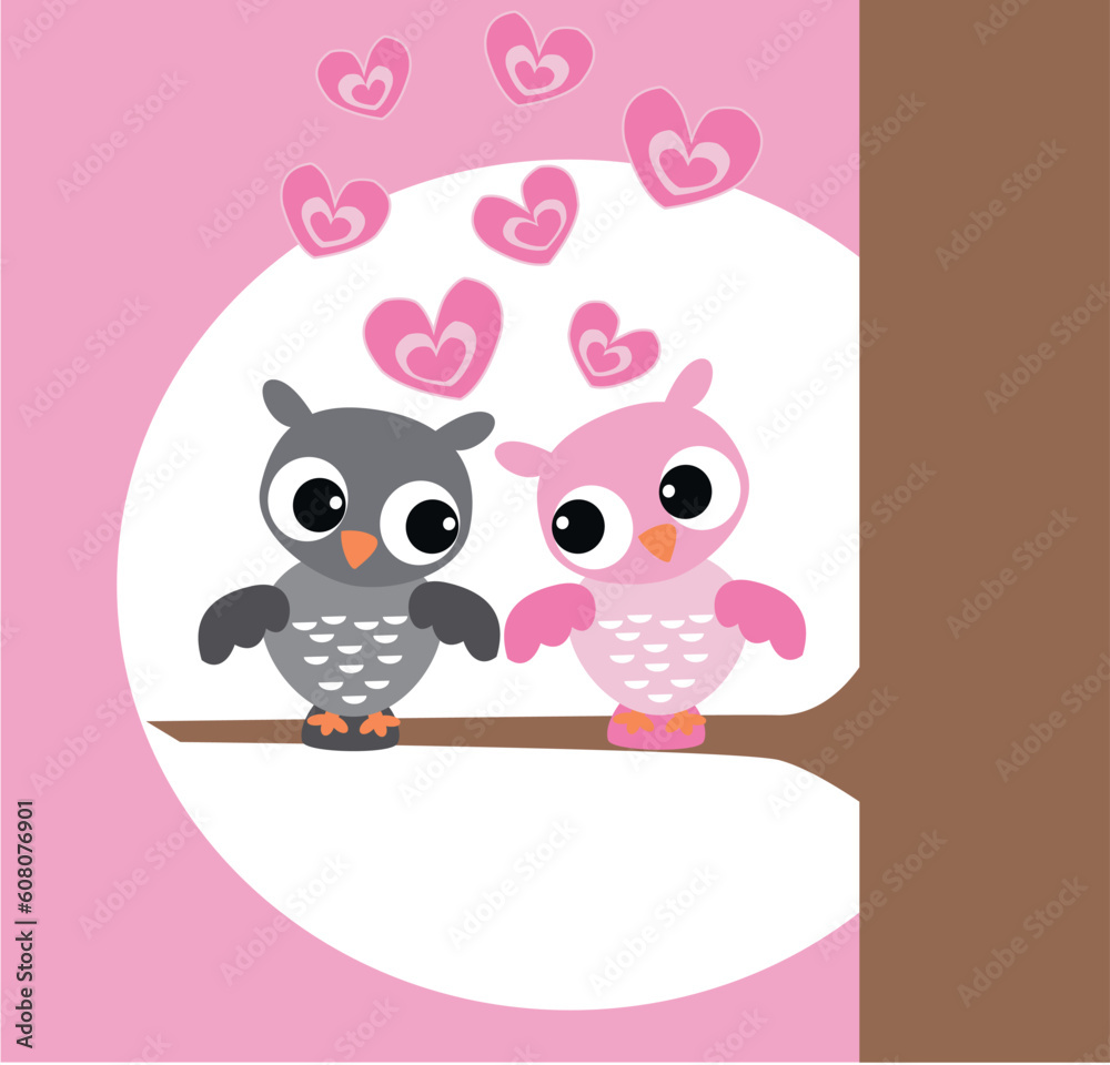 two cute owls in love