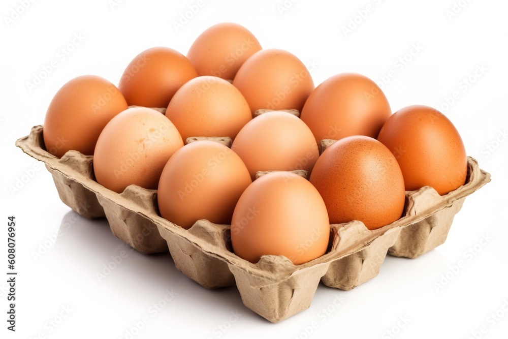 Portrait chicken eggs with crate isolated on white AI Generative Portrait chicken eggs with crate isolated on white AI Generative