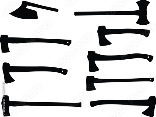 collection of wood axe silhouette - vector