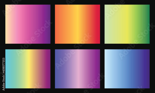 Colorful gradient palette set. Gradation colour reference. 6 colour swatches design set.