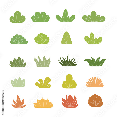 Bushes and Grass Illustration. Simple abstract floral flat cartoon vector illustration. Garden green plant isolated on white background. Eco element