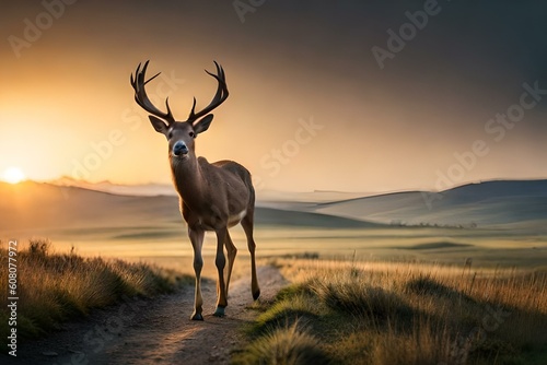 deer in the sunset generated by AI © Maher