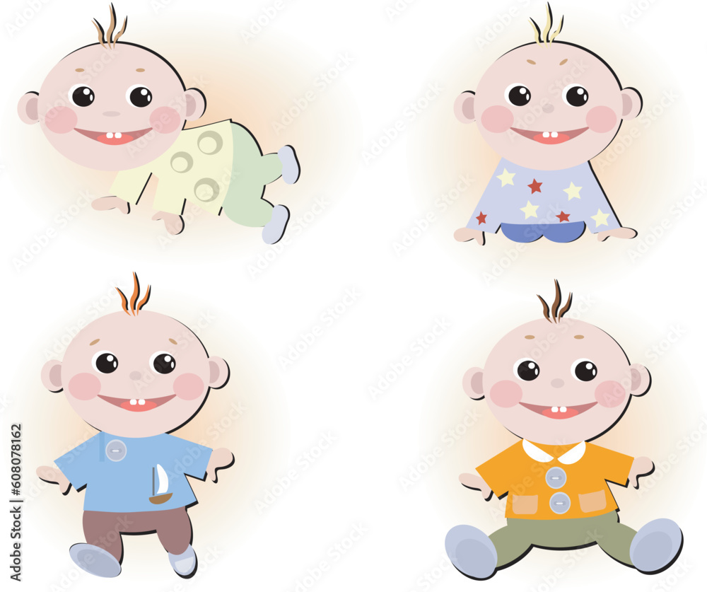 Set icons with funny baby boys. Set icons with funny baby boys.