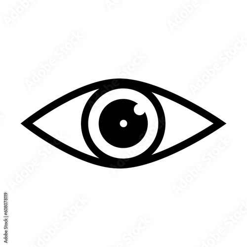 Eye icon with double reflection in pupil. Sign of view, look, glance, glimpse, dekko, eyebeam, opinion, eyewink, peek and eye. photo
