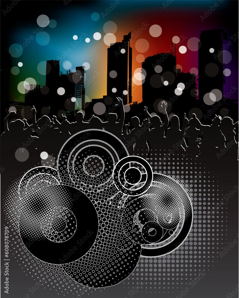 Urban background with party people in editable vector format