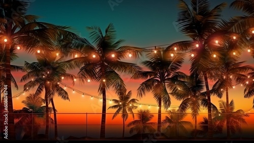 Holiday-themed lighting. beach-themed background. GENERATE AI