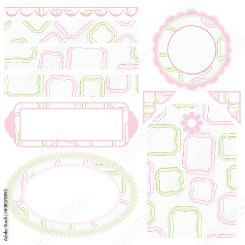 Set of pink and green elements for design. Framework.