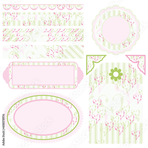 Set of elements for design. Motive of hearts and stripes.