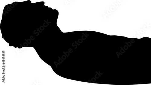 Digital png silhouette image of man doing sit-ups on transparent background