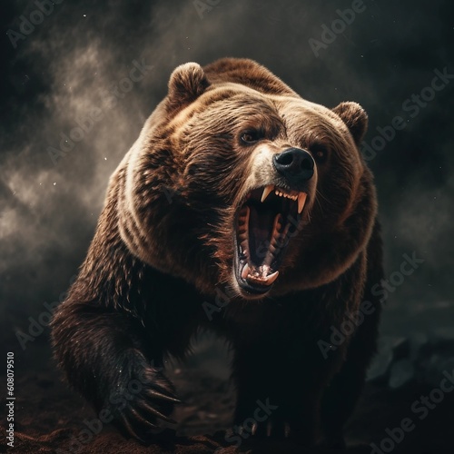 aggressive brown grizzly bear