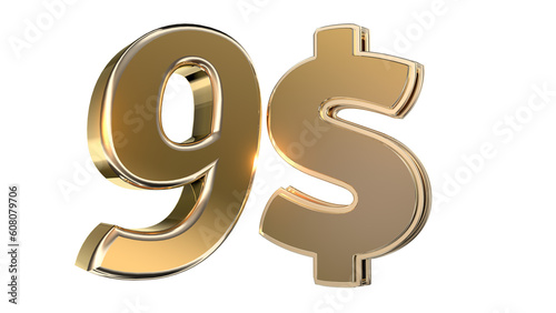 3d gold number 9 dollars photo