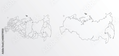 Black Outline vector Map of Russia with regions on white background