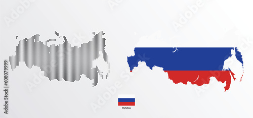 Set of political maps of Russia with regions isolated and flag on white background