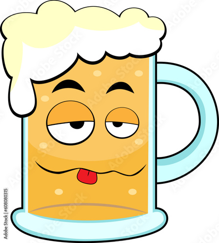 vector illustration of a cute drunk beer mug. No gradient.