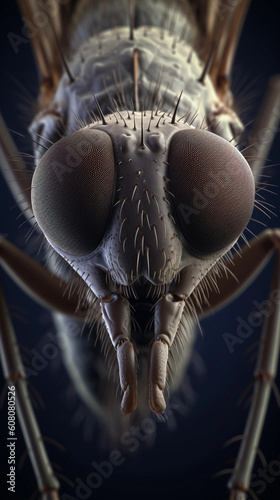 mosquito, macro shooting, looking into the camera, grey tone, Generative AI