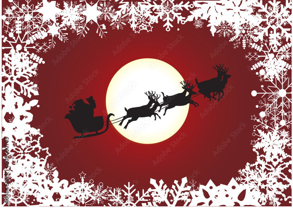 vector illustration of  holiday background with santa claus in snowflake frame