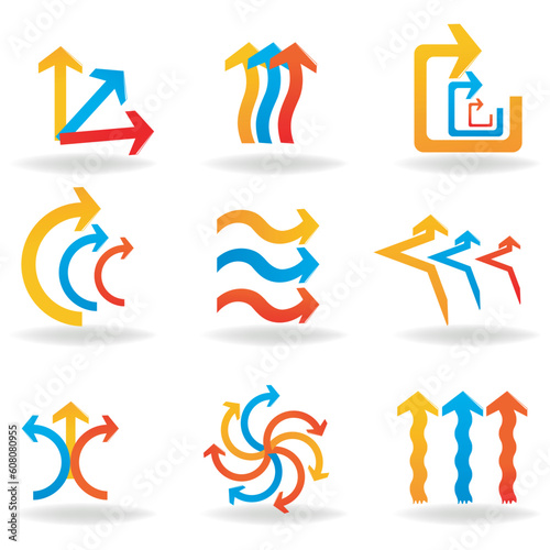 illustration of colorful designer arrows with white background